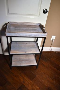 Contemporary Wood & Metal Tray Shelf Stand