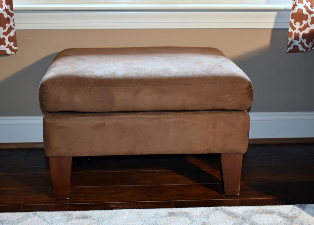 Coffee Brown Faux Suede Alison Furniture Ottoman, Lots 16 & 17 Match