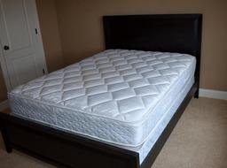 Contemporary Dark Wooden Queen Bed with Sealy Corbel Plush Top Mattress / Springs