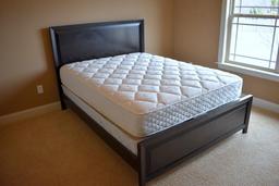 Contemporary Dark Wooden Queen Bed with Sealy Corbel Plush Top Mattress / Springs