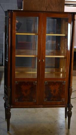Gorgeous Antique French Mirrored-Back Mahogany Curio Cabinet