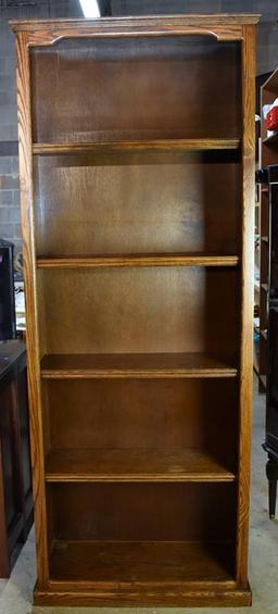 Tall Sturdy Oak 5-Shelf Bookcase