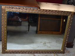 Large Vintage Gilded Wood Wall Mirror, Beveled Glass