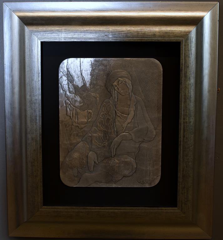 Relief Etched Metal Decorator Art Piece, Eastern Woman