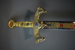 Marto92 Crusader's Sword, Made in Spain, Pewter Inlaid Brass Grip & Guard