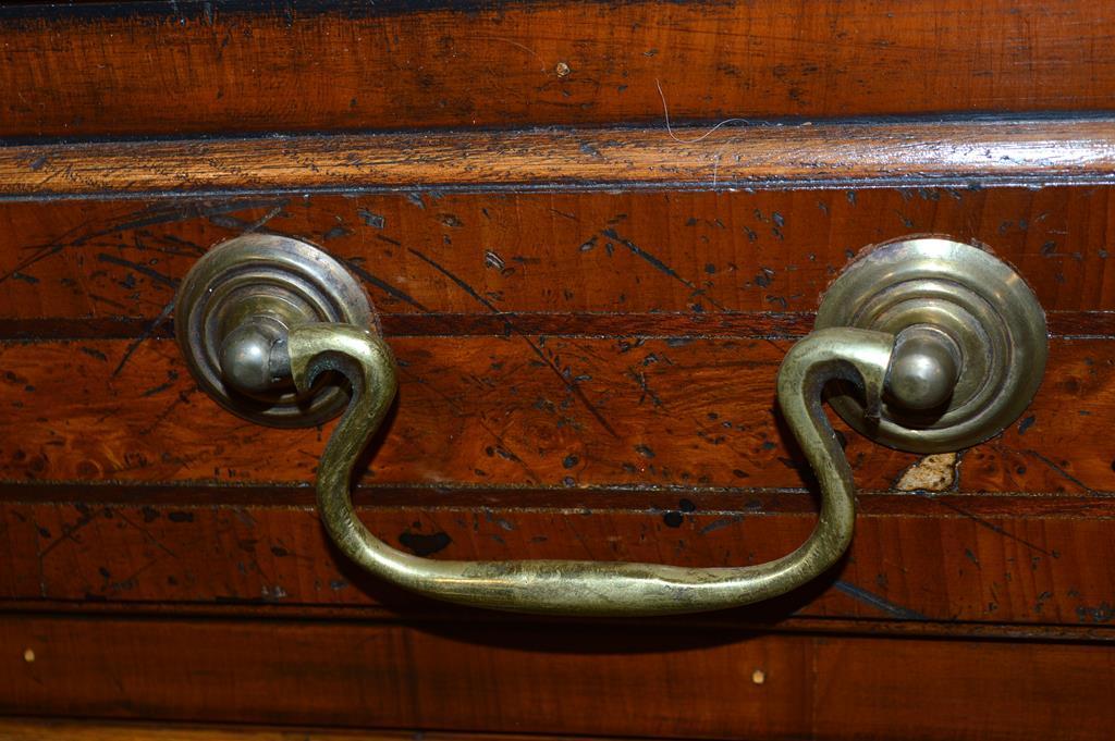 Antique George II Style Walnut & Burl Secretary, Double Bonnet Cornice, Paneled Doors, Bun Feet