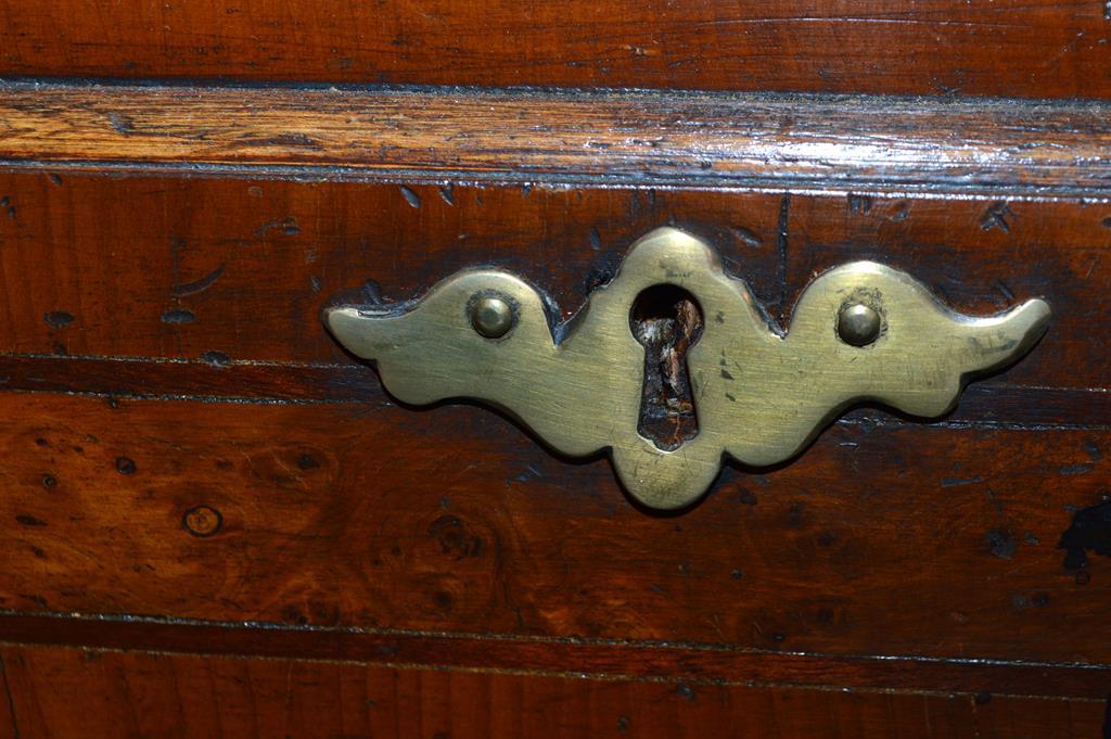 Antique George II Style Walnut & Burl Secretary, Double Bonnet Cornice, Paneled Doors, Bun Feet