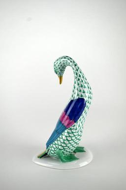 Herend 8” Green Fishnet Goose w/ Golden Egg