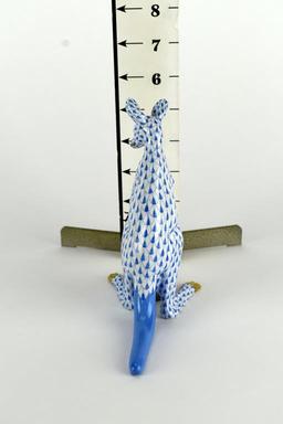Herend 6” Blue Fishnet Kangaroo w/ Joey Figurine