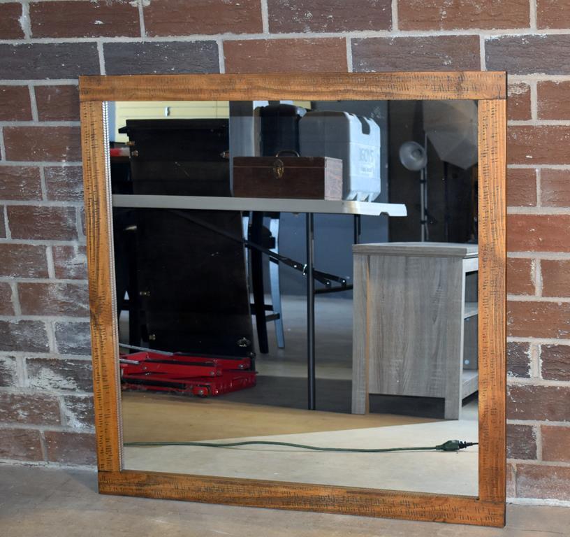 Large Square Wood Framed Wall Mirror