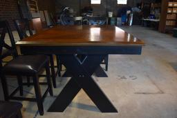 Steve Silver Counter Height Dining Table w/ Leaf, Oak Top, Black Wooden Base (Lots 2 & 3 Match)