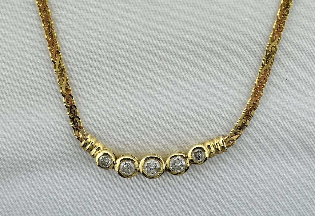 14K Yellow Gold and Diamond Necklace, 17” L