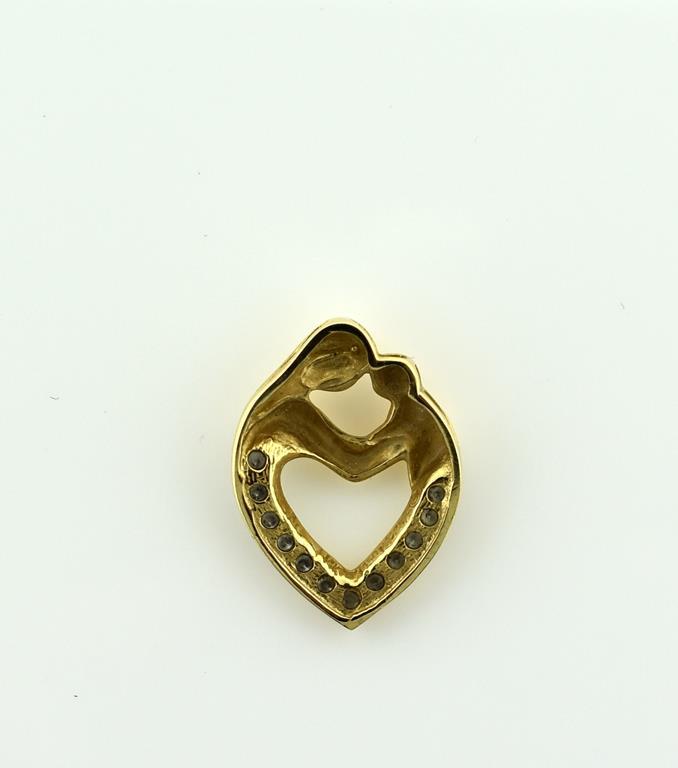 14K Yellow Gold and 0.25 Carat Diamond Mother & Child Heart Pendant