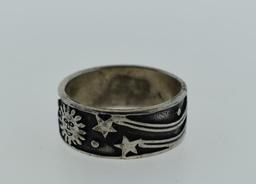 Vintage Sterling Silver Sun & Shooting Stars Band, Size 11