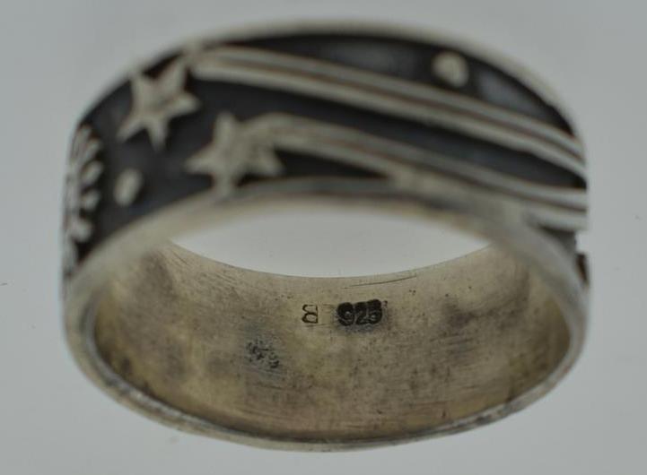 Vintage Sterling Silver Sun & Shooting Stars Band, Size 11