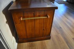 Small Two Drawer Pine End Table w/ Brass Side Bars