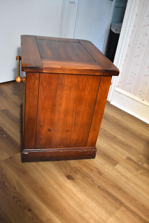 Small Two Drawer Pine End Table w/ Brass Side Bars