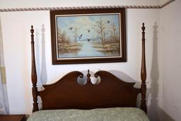 Beautiful Queen 4 Poster Mahogany Bed w/ Clean Serta Sertapedic Mattress & Springs