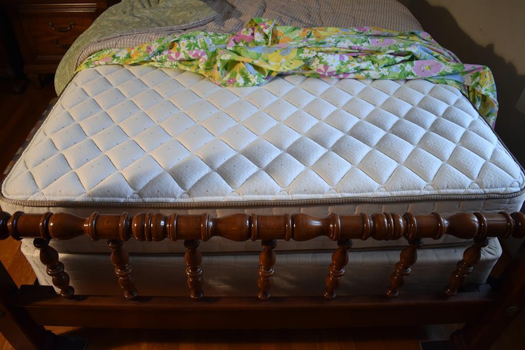 Beautiful Queen 4 Poster Mahogany Bed w/ Clean Serta Sertapedic Mattress & Springs