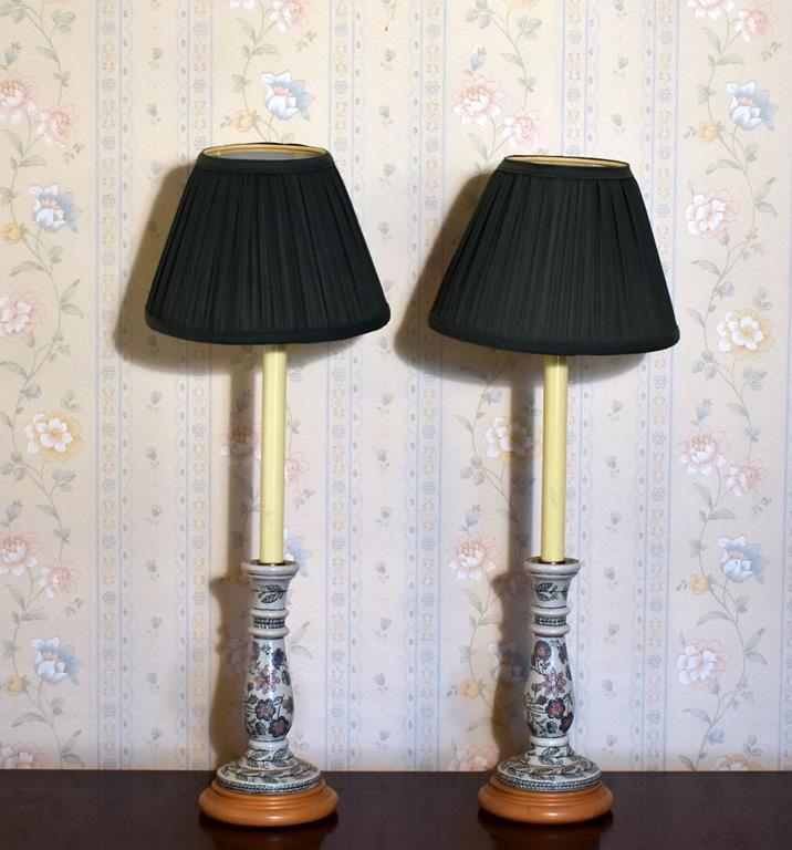 Pair of Pretty Floral Design Ceramic Buffet Lamps