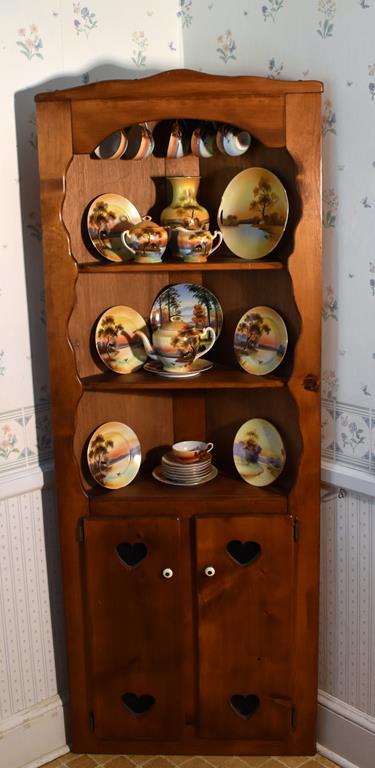 Cute Vintage Pine Corner Hutch w/ Heart Cutouts