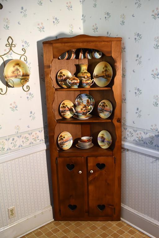 Cute Vintage Pine Corner Hutch w/ Heart Cutouts