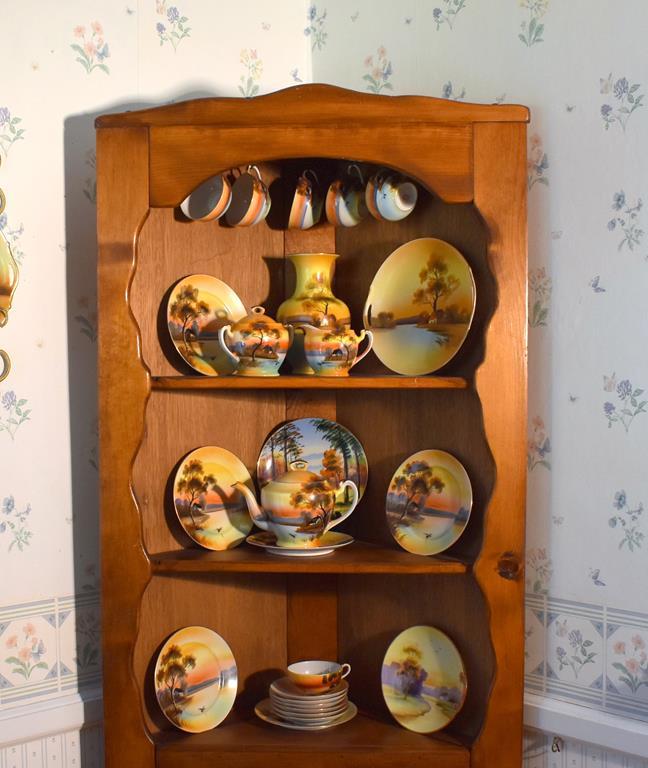 Cute Vintage Pine Corner Hutch w/ Heart Cutouts