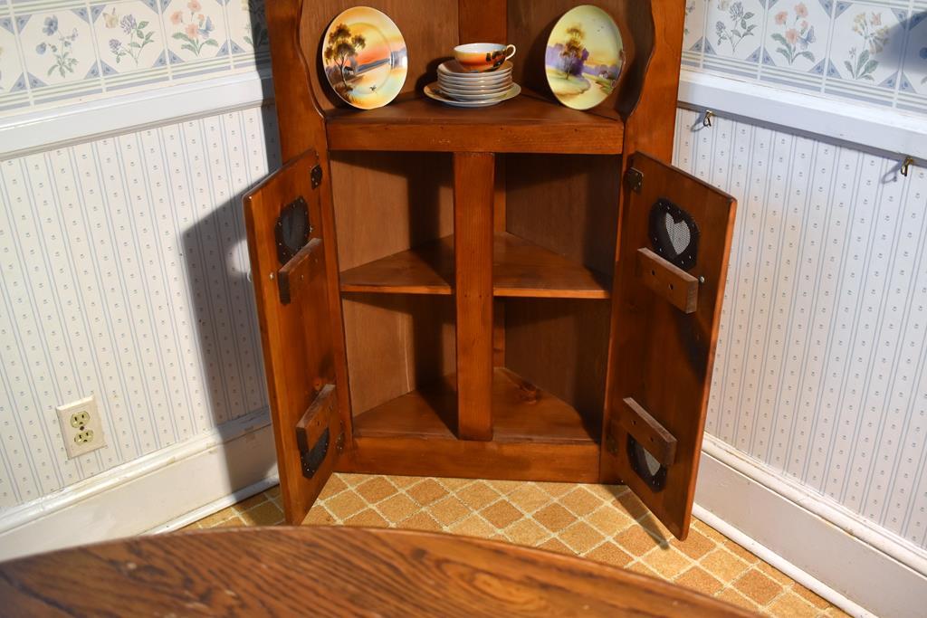 Cute Vintage Pine Corner Hutch w/ Heart Cutouts