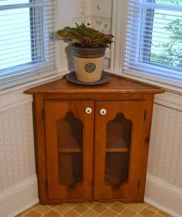 Vintage Pine Corner Cabinet w/ Screened Doors
