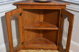 Vintage Pine Corner Cabinet w/ Screened Doors