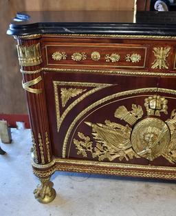 Black Marble Top Empire Style Console, Ornate w/ Ormolu Decoration, Ball & Claw Feet, Made in Egypt