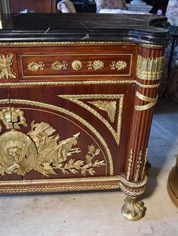 Black Marble Top Empire Style Console, Ornate w/ Ormolu Decoration, Ball & Claw Feet, Made in Egypt
