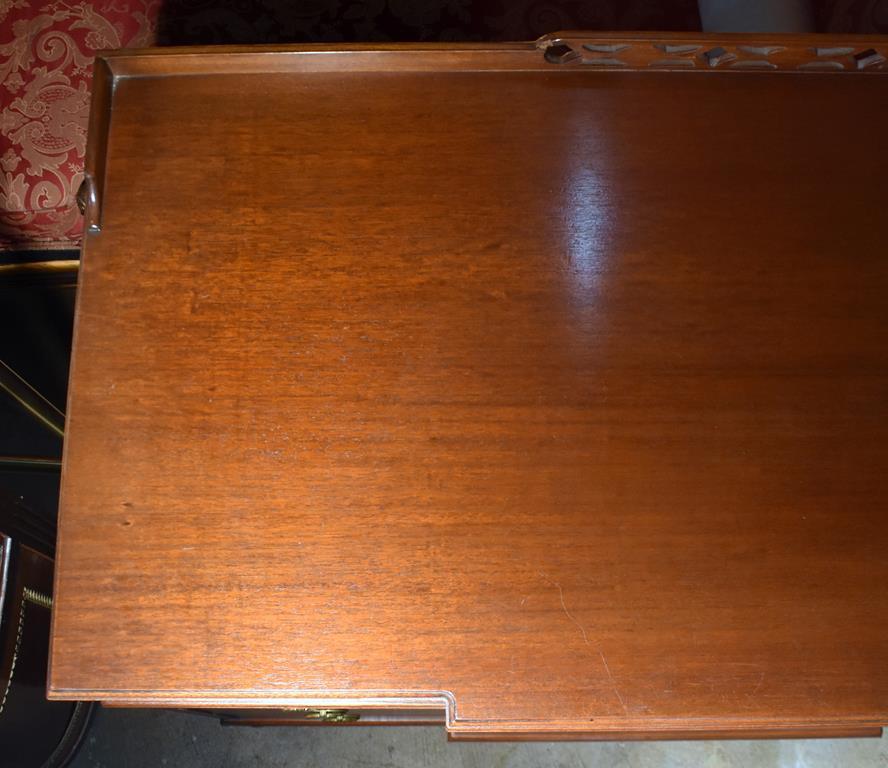 Beautifully Inlaid Mahogany Chest with Carved Back Rail