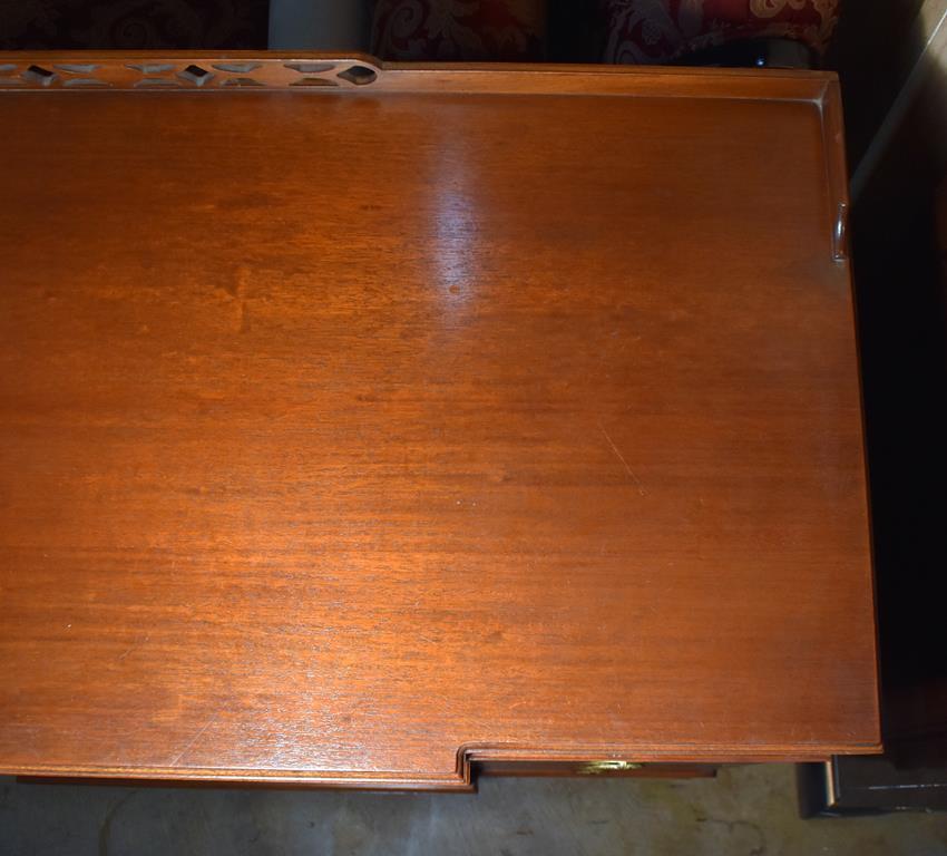 Beautifully Inlaid Mahogany Chest with Carved Back Rail