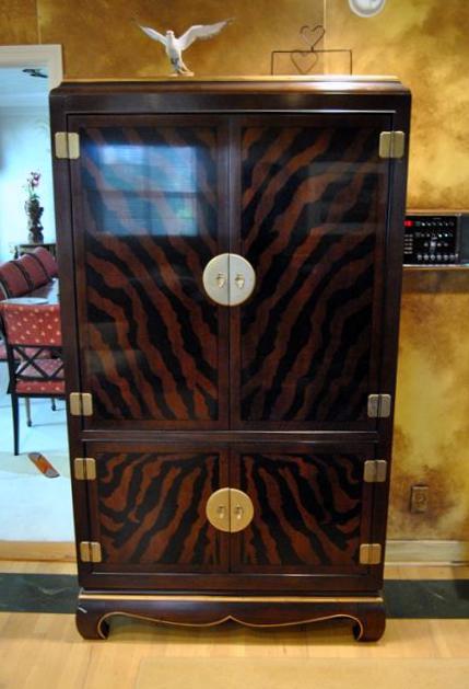 Entertainment / Media Armoire with Animal Stripe Painted Finish