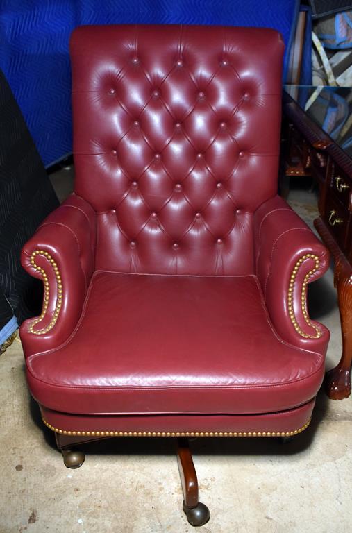 Hancock & Moore Red Cordovan Tufted Leather Executive Desk Chair, Nailhead Trim