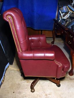 Hancock & Moore Red Cordovan Tufted Leather Executive Desk Chair, Nailhead Trim