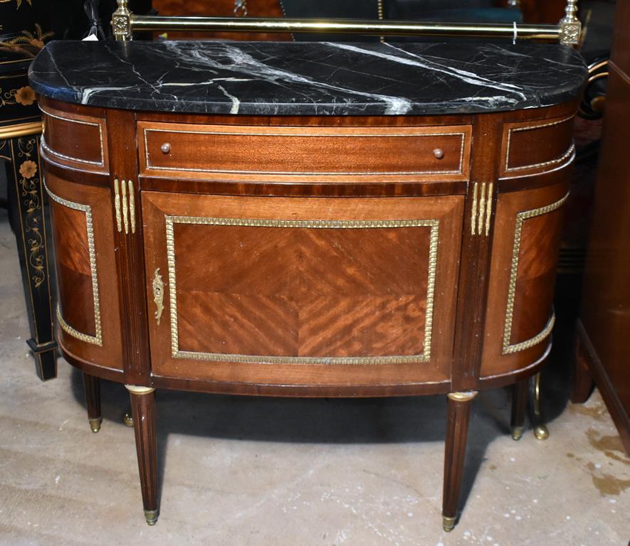 Black Marble Top Demilune Console, Bookmatched Fronts