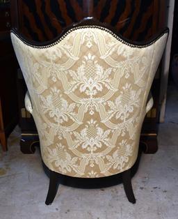 Gorgeous Wing Chair, Light Gold Damask Upholstery, Nailhead Trim (Lots 24 & 25 Match)