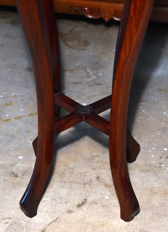 Marble Inlay Top Carved Mahogany Plant Stand