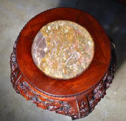 Marble Inlay Top Carved Mahogany Plant Stand