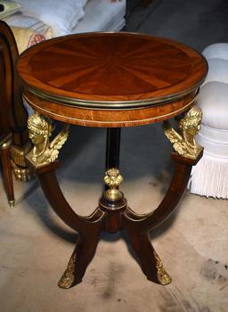 Fabulous Egyptian Revival Round Side Table with Fancy Inlaid Top