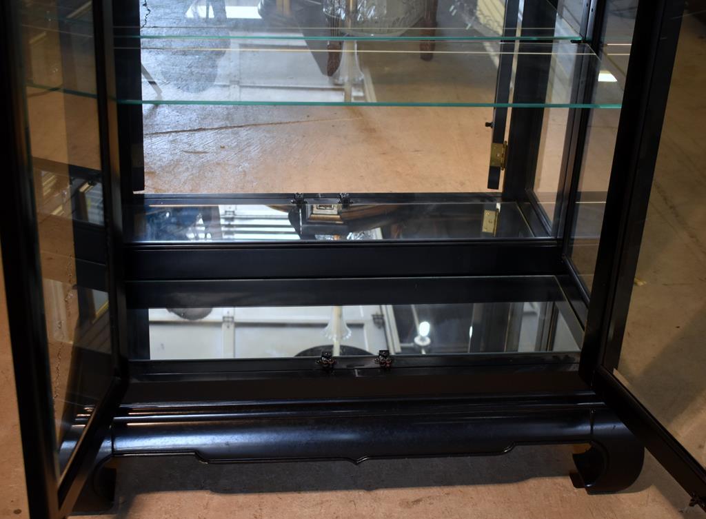 Black Curio/China Cabinet by Amer. of Martinville, Glass Shelves, Mirror Back, Lights Lots 6&7 Match
