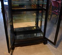 Black Curio/China Cabinet by Amer. of Martinville, Glass Shelves, Mirror Back, Lights Lots 6&7 Match