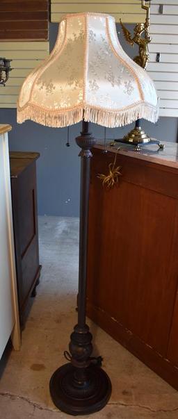 Black Metal Floor Lamp w/ Lovely Bullion Fringe Shade, 60” H