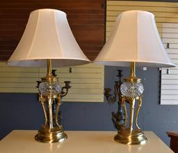 Pair of Beautiful Crystal & Antiqued Brass Bombay Co. Sideboard Lamps,28” H