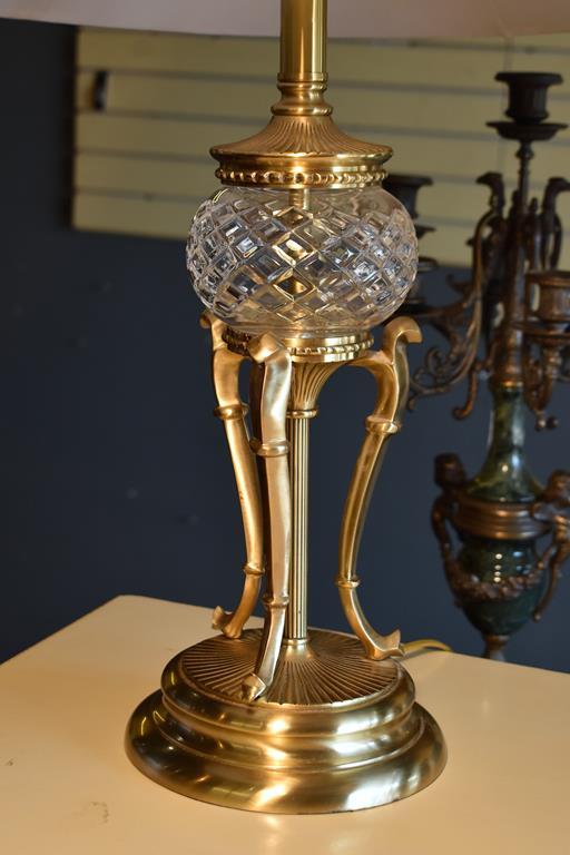 Pair of Beautiful Crystal & Antiqued Brass Bombay Co. Sideboard Lamps,28” H