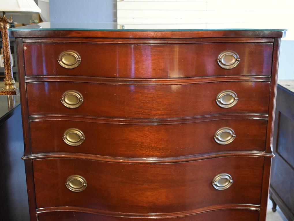 Vintage Mahogany Bow Front Dresser Chest by White Furniture, Glass Top Cover (Lots 17-19 Match)