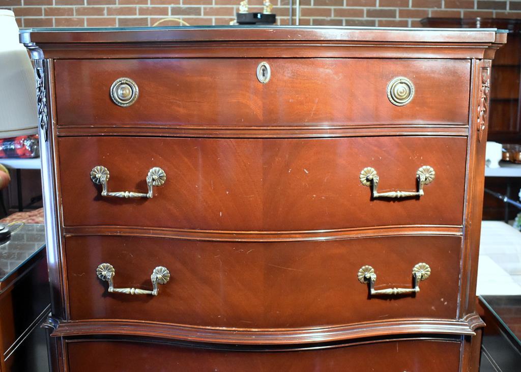 Vintage Mahogany Bow Front Chest on Chest by White Furniture, Glass Top Cover (Lots 24-26 Match)