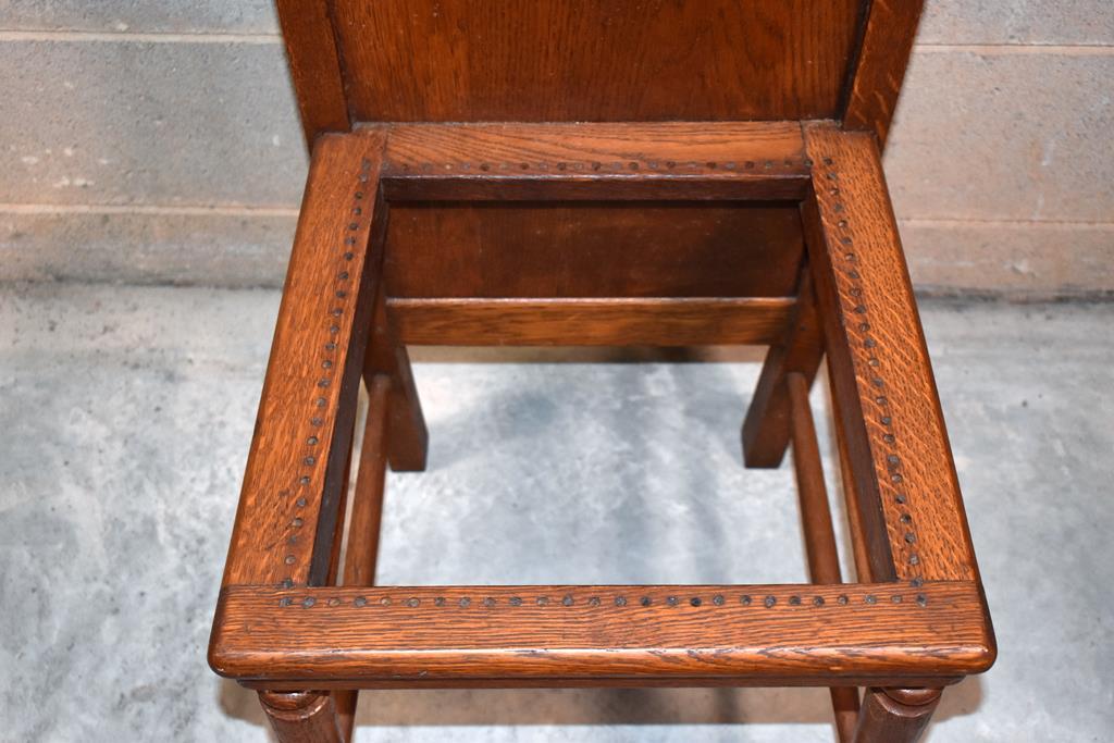 Antique Edwardian English Oak Pressing Chair by V.C. Bond & Sons